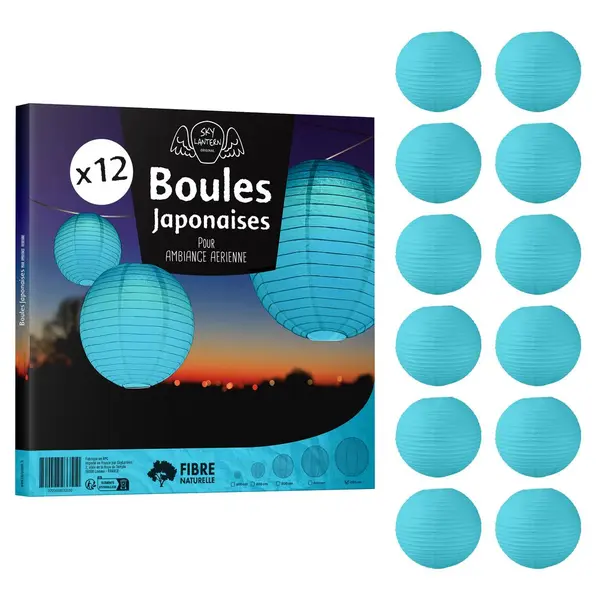 Lot de 12 Boules Japonaises Bleu Turquoise 50 cm - SkyLantern.fr