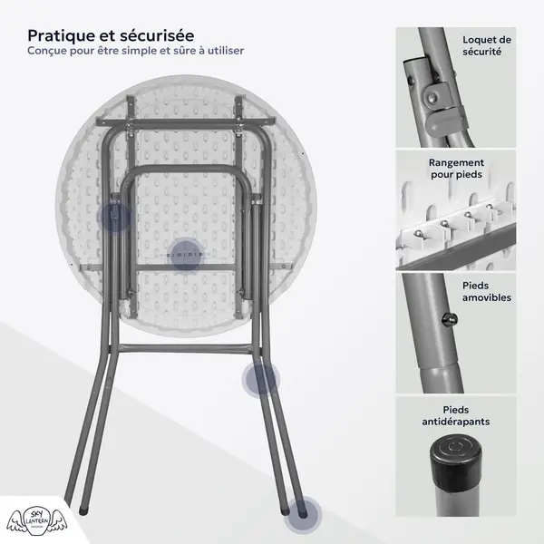 Table Haute Mange Debout Pliante H.110cm x D.80cm - SkyLantern.fr