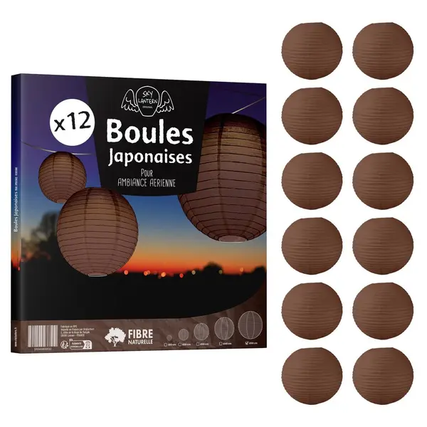 Lot de 12 Boules Japonaises Chocolat 50 cm - SkyLantern.fr