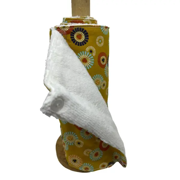 Essuie-tout lavable moutarde et fleurs multicolores