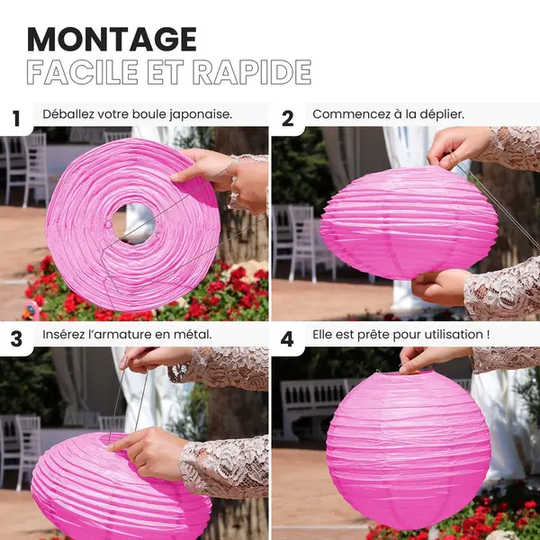 Lot de 12 Boules Japonaises Fuchsia 50 cm - SkyLantern.fr