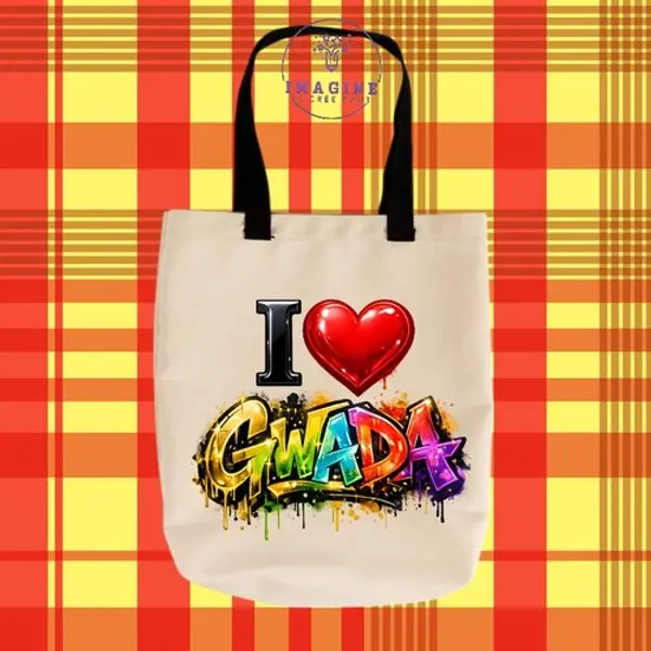 Tote bag taille m - sublimation - impression infusible ink - i love gwada - cœur - graffitis