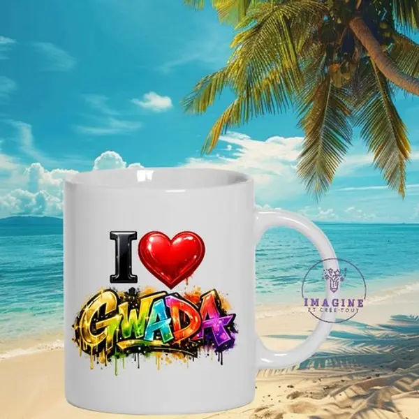 Mug - tasse - sublimation - impression infusible ink - i love gwada - cœur - graffitis