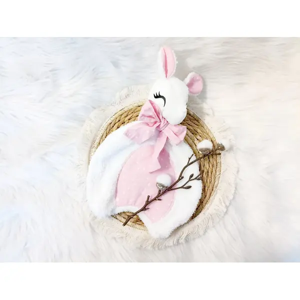 Petit mouton doudou rose et blanc
