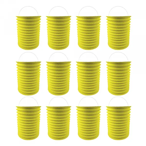 12 Lampions en papier jaune - 16 cm