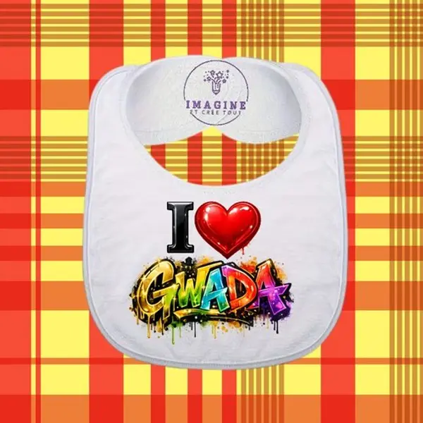 Bavoir - sublimation - impression infusible ink - i love gwada - cœur - graffitis