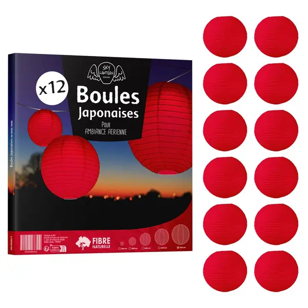 Lot de 12 Boules Japonaises Rouge 50 cm - SkyLantern.fr