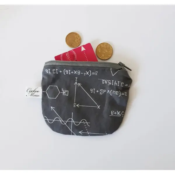 Porte-monnaie trousse tissu gris formules scientifiques accessoire