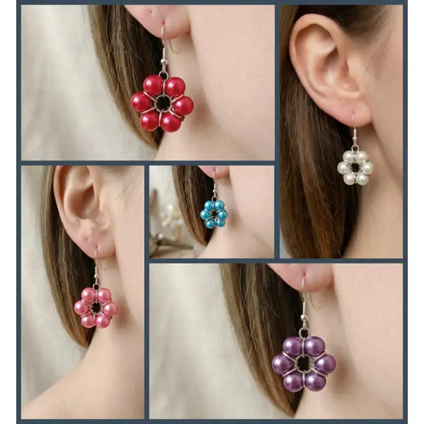 Boucles d'oreilles fleur en perles colorées, fait main, couleur au choix, légères et élégantes, vendues par paire