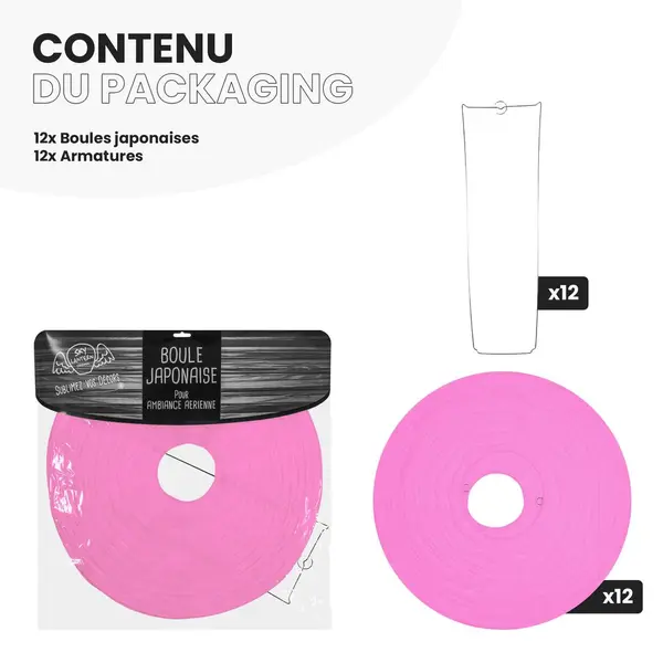 Lot de 12 Boules Japonaises Fuchsia 50 cm - SkyLantern.fr