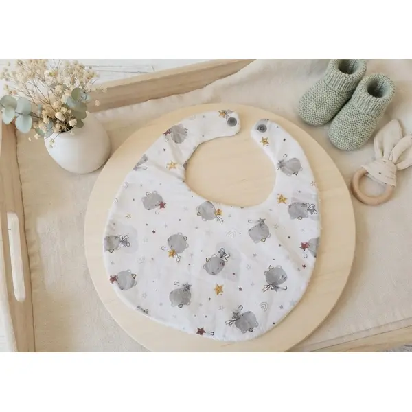 Bavoir bébé coton blanc motifs animaux et éponge blanche