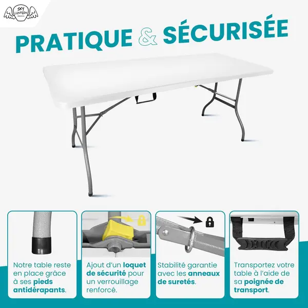 Table Pliante Exterieur 180 cm Beige - Table de Jardin - SkyLantern.fr
