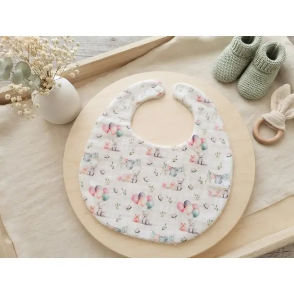 Bavoir bébé coton blanc motifs animaux et éponge blanche