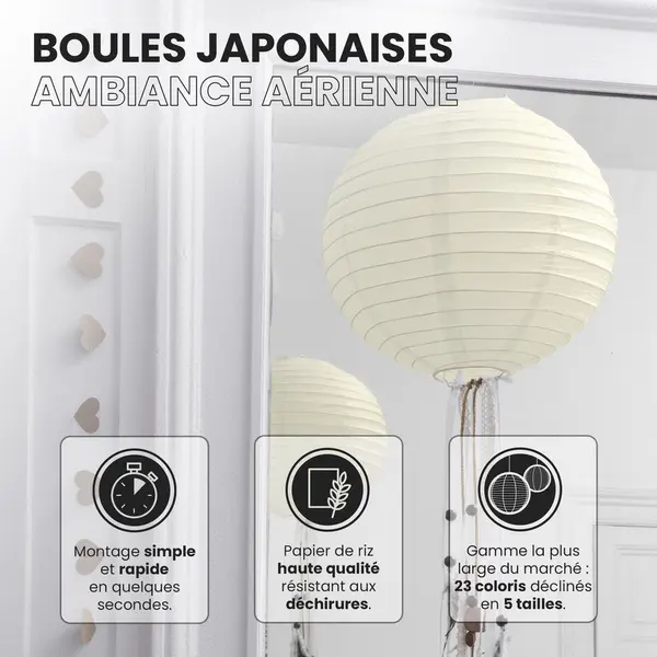 Lot de 12 Boules Japonaises Ivoire 50 cm - SkyLantern.fr