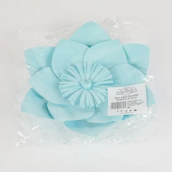 Fleur En Papier Clématite Turquoise 20 cm - SkyLantern.fr