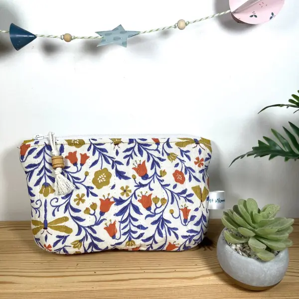 Pochette fond plat "double gaze fleurie"