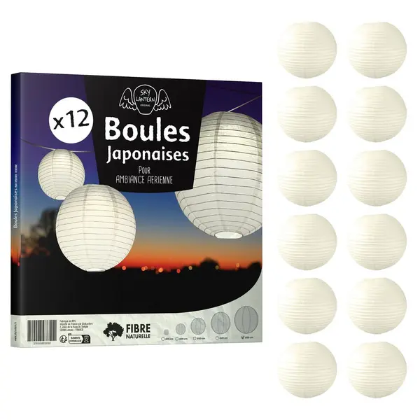 Lot de 12 Boules Japonaises Ivoire 50 cm - SkyLantern.fr
