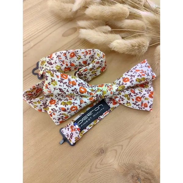 Nœud papillon homme/enfant - pochette costume, bts de manchette, bracelet - fleurs liberty orange, - mariage champêtre, cérémonie