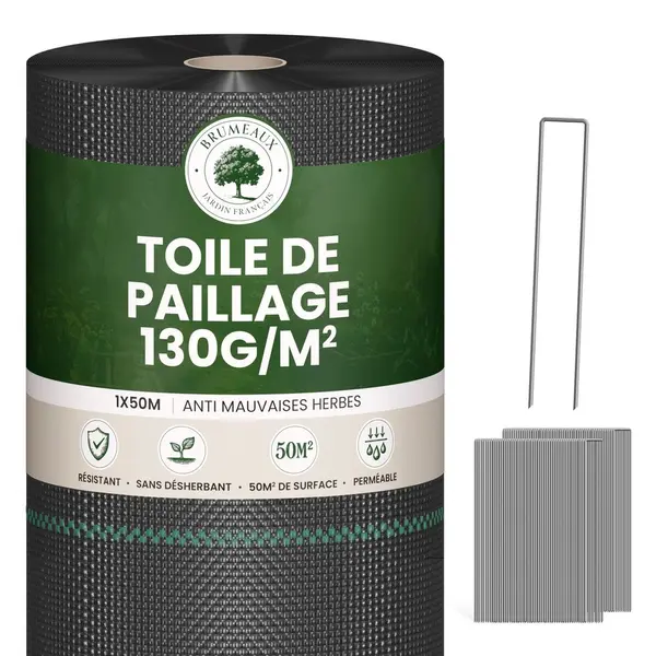 Toile de Paillage 130g et 100 Piquet Fixation - SkyLantern.fr