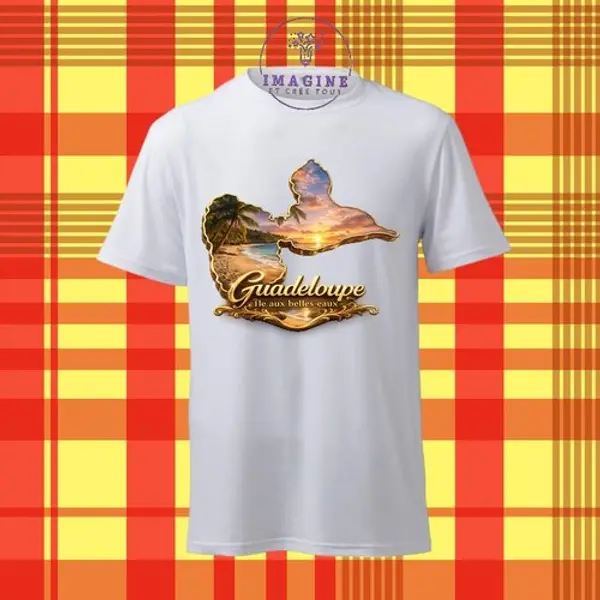 T-shirt personnalisé pour homme - ras du cou - sublimation - impression infusible ink - carte - guadeloupe - 971 - île aux belles eaux