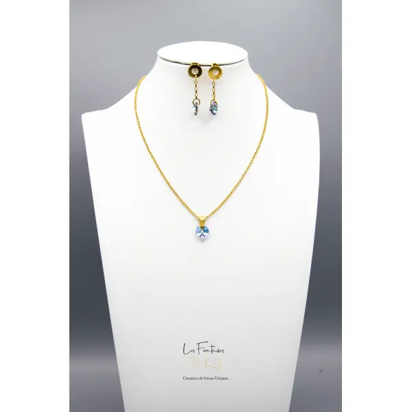 Parure "eléa" destockage acier doré et cristal 40 cm grand déstockage 50% bijoux femme assembler mains (a512)