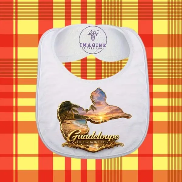Bavoir - sublimation - impression infusible ink - carte - guadeloupe - 971 - île aux belles eaux