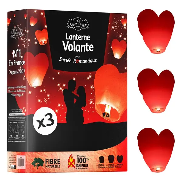 Lot de 3 lanternes coeur - Mariage - Skylantern.fr