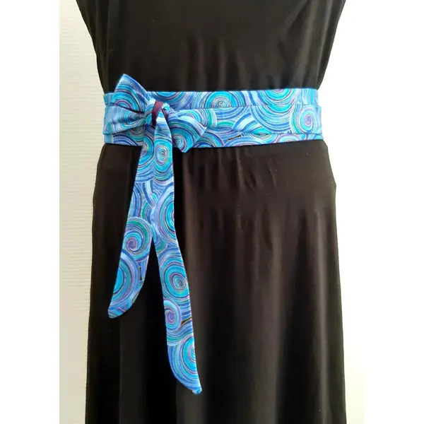 Ceinture obi tissu spirales dorures ceinture japonaise bleu