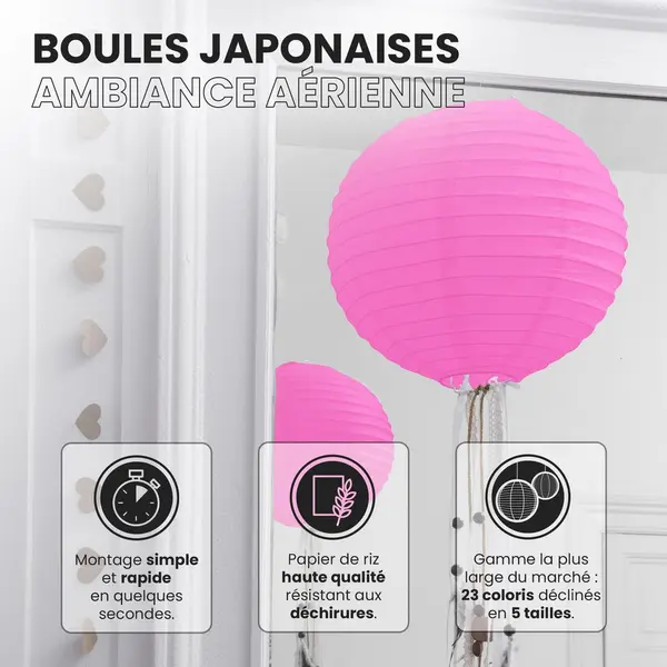 Lot de 12 Boules Japonaises Fuchsia 50 cm - SkyLantern.fr