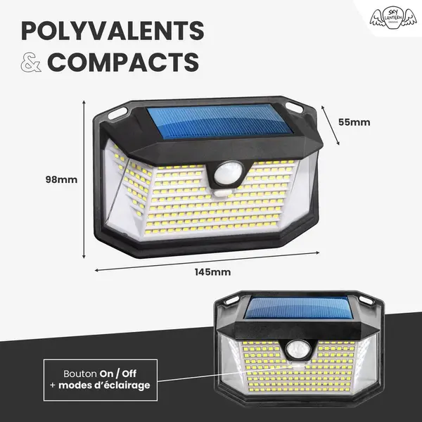 Pack 4 Appliques Murales Solaires 202 LEDs - Skylantern.fr