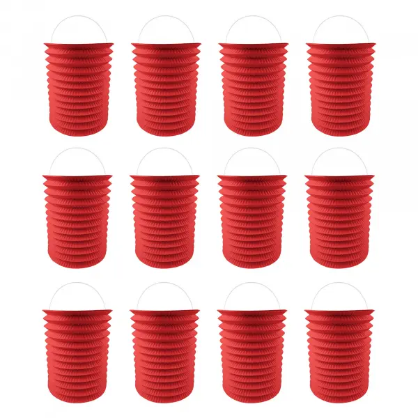 12 Lampions en papier rouge - 16 cm