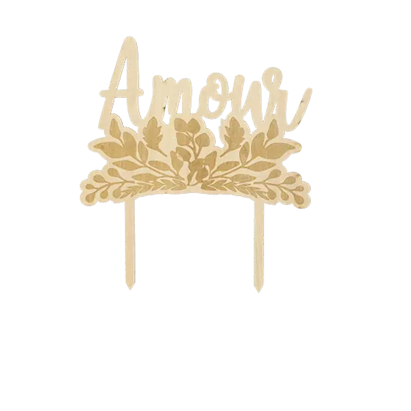 Cake Topper Bois Amour Naturel 23 cm - SkyLantern.fr
