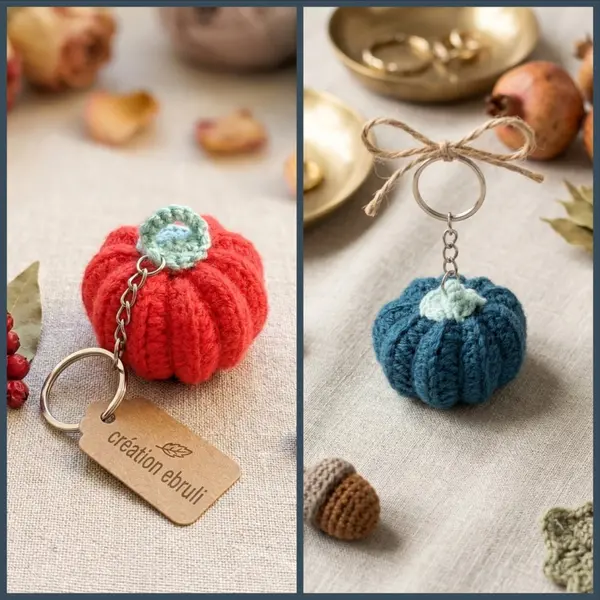 Porte-clés citrouille au crochet, fait main, couleur au choix, accessoire automne halloween original