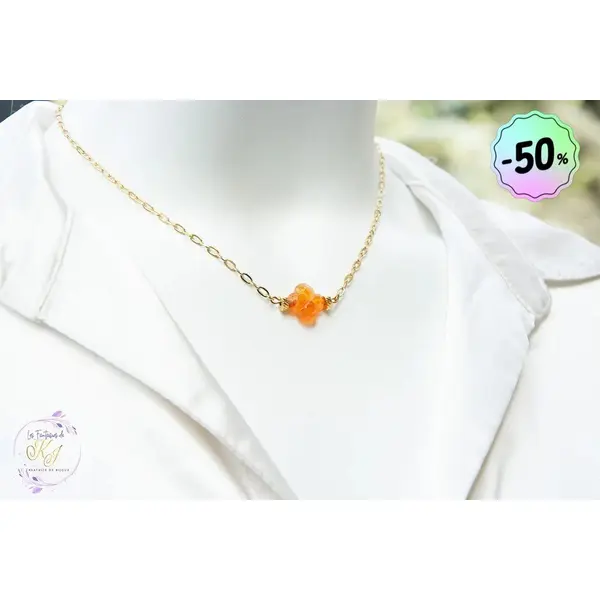 Collier "solara" code : destock50 acier 316l et cornaline 40 cm bijoux femme assembler mains (a848)