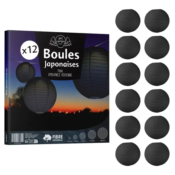 Lot de 12 Boules Japonaises Noir 50 cm - SkyLantern.fr
