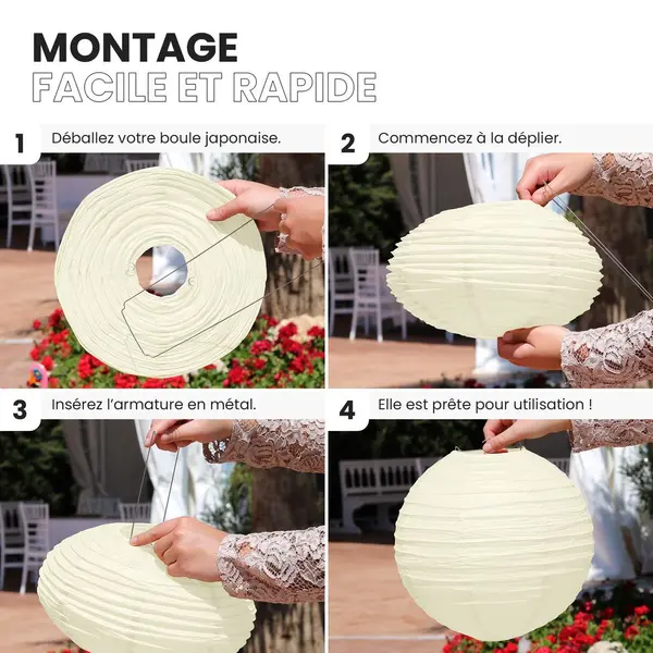 Lot de 12 Boules Japonaises Ivoire 50 cm - SkyLantern.fr