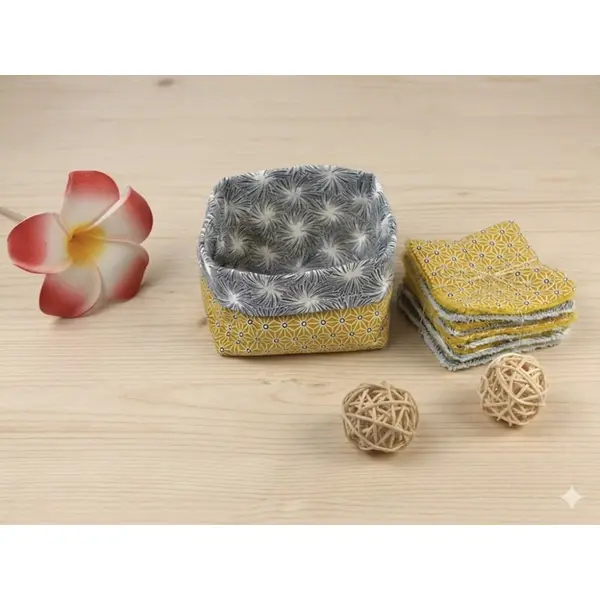 10 lingettes en coton et éponge de bambou + son panier de rangement