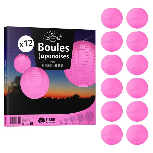 Lot de 12 Boules Japonaises Fuchsia 50 cm - SkyLantern.fr