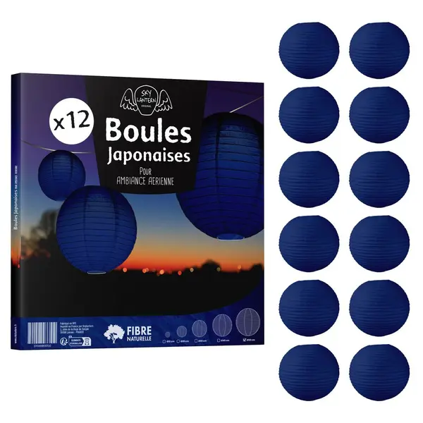 Lot de 12 Boules Japonaises Bleu Navy 50 cm - SkyLantern.fr