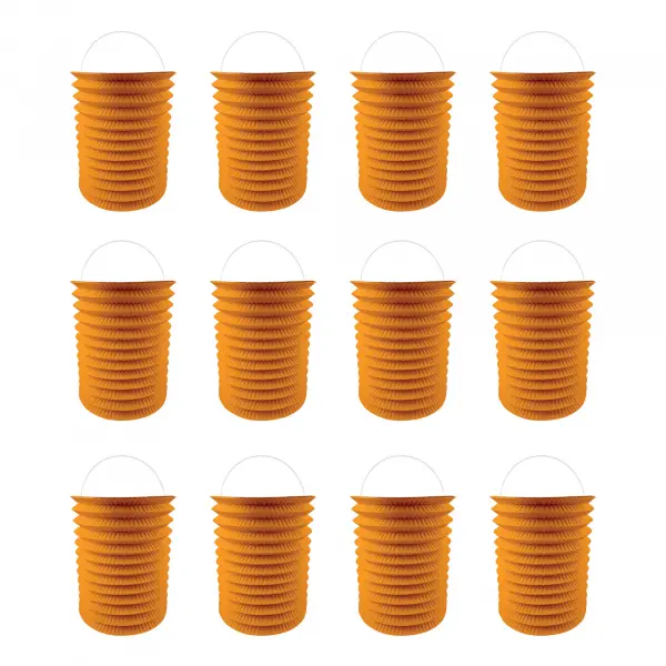 12 Lampions en papier orange - 16 cm