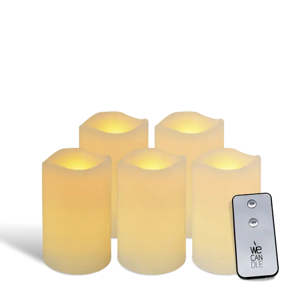 Pack Pilier LED vagues ivoire 7.5x10cm récepteur x5 - WeCandle