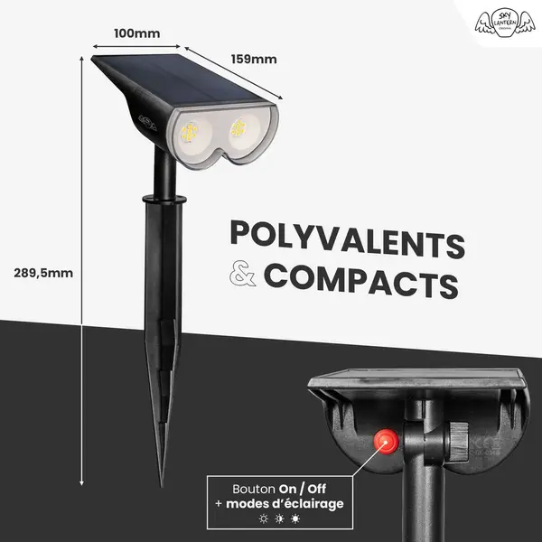 Spot LED Extérieur IP65 Solaires Puissant 300 lm x2