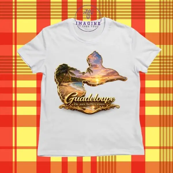 T-shirt personnalisé pour jeunes - col rond - sublimation - carte - guadeloupe - 971 - île aux belles eaux