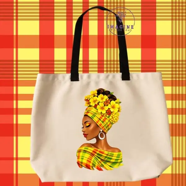 Tote bag taille l - sublimation - impression infusible ink - tête fleurie - silhouette - madras - femme