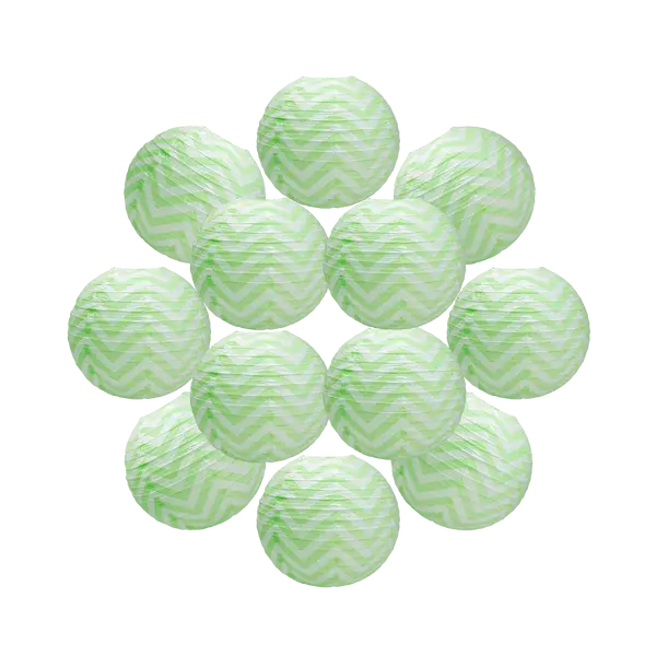 Lot de 12 Boule Japonaise Chevron Vert 35 cm - SkyLantern.fr