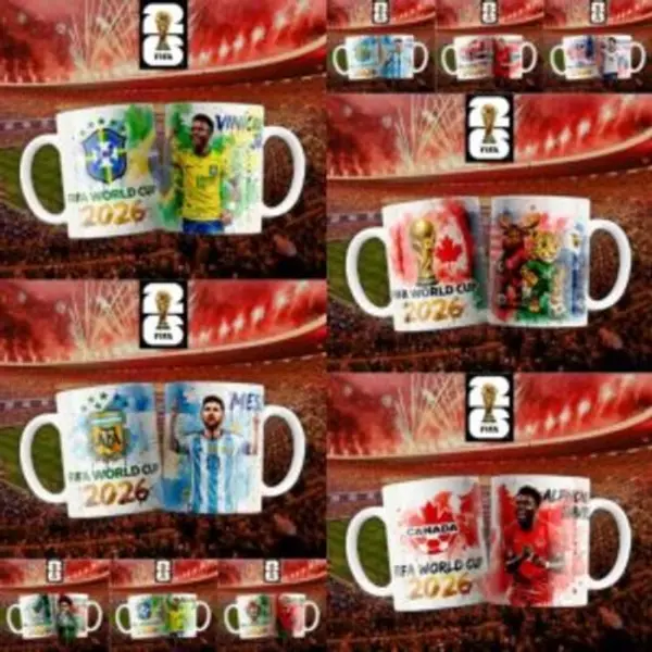 Pack de 20 designs png mugs à sublimation coupe du monde pays aquarelle | mugs de 325 ml | téléchargement immédiat