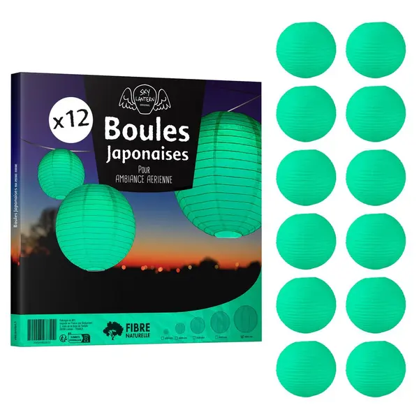 Lot de 12 Boules Japonaises Vert d'eau 50 cm - SkyLantern.fr