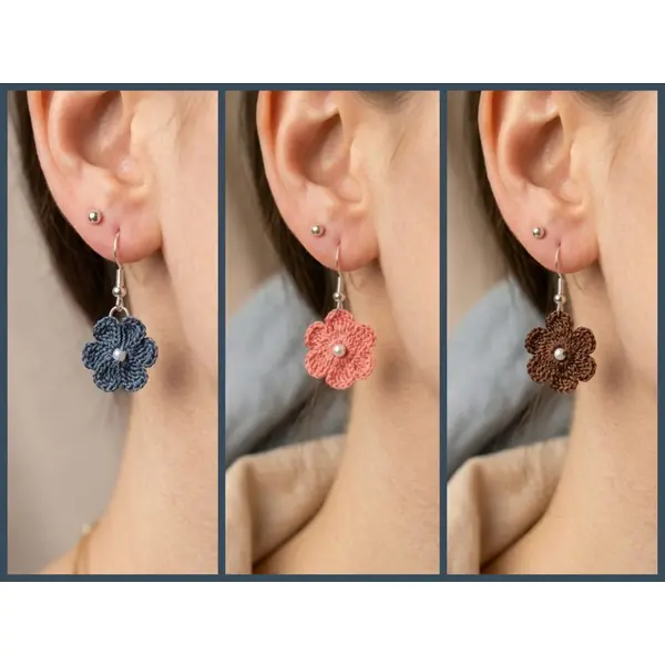 Boucles d’oreilles fleurs au crochet avec perle, fait main, couleur au choix, vendues par paire