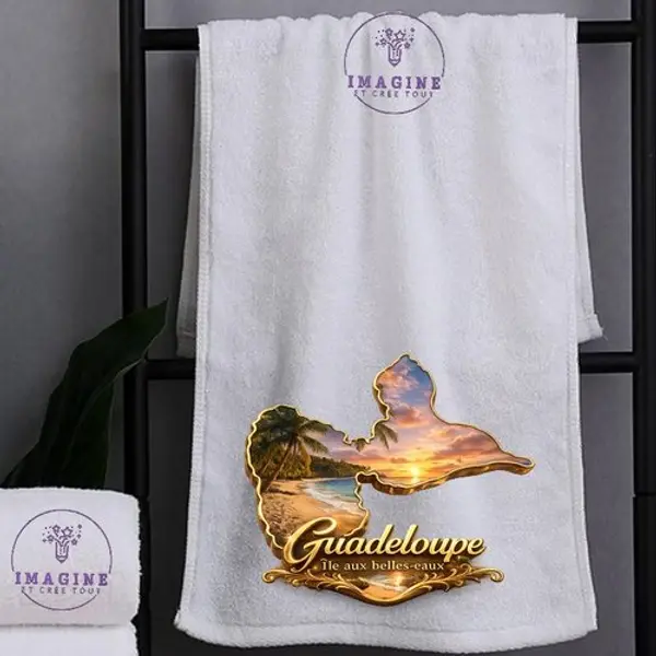 Petite serviette personnalisée pour le visage - sublimation - infusible ink - impression - carte - guadeloupe - 971 - île aux belles eaux