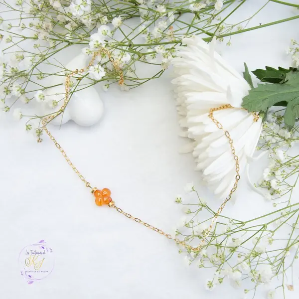 Collier "solara" code : destock50 acier 316l et cornaline 40 cm bijoux femme assembler mains (a848)
